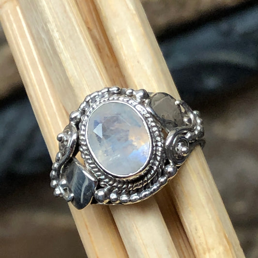Natural Rainbow Moonstone 925 Solid Sterling Silver Engagement Ring Size 6, 8 - Natural Rocks by Kala