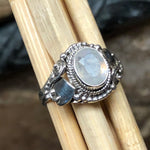 Natural Rainbow Moonstone 925 Solid Sterling Silver Engagement Ring Size 6, 8 - Natural Rocks by Kala