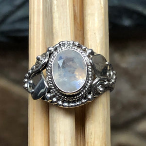 Natural Rainbow Moonstone 925 Solid Sterling Silver Engagement Ring Size 6, 8 - Natural Rocks by Kala