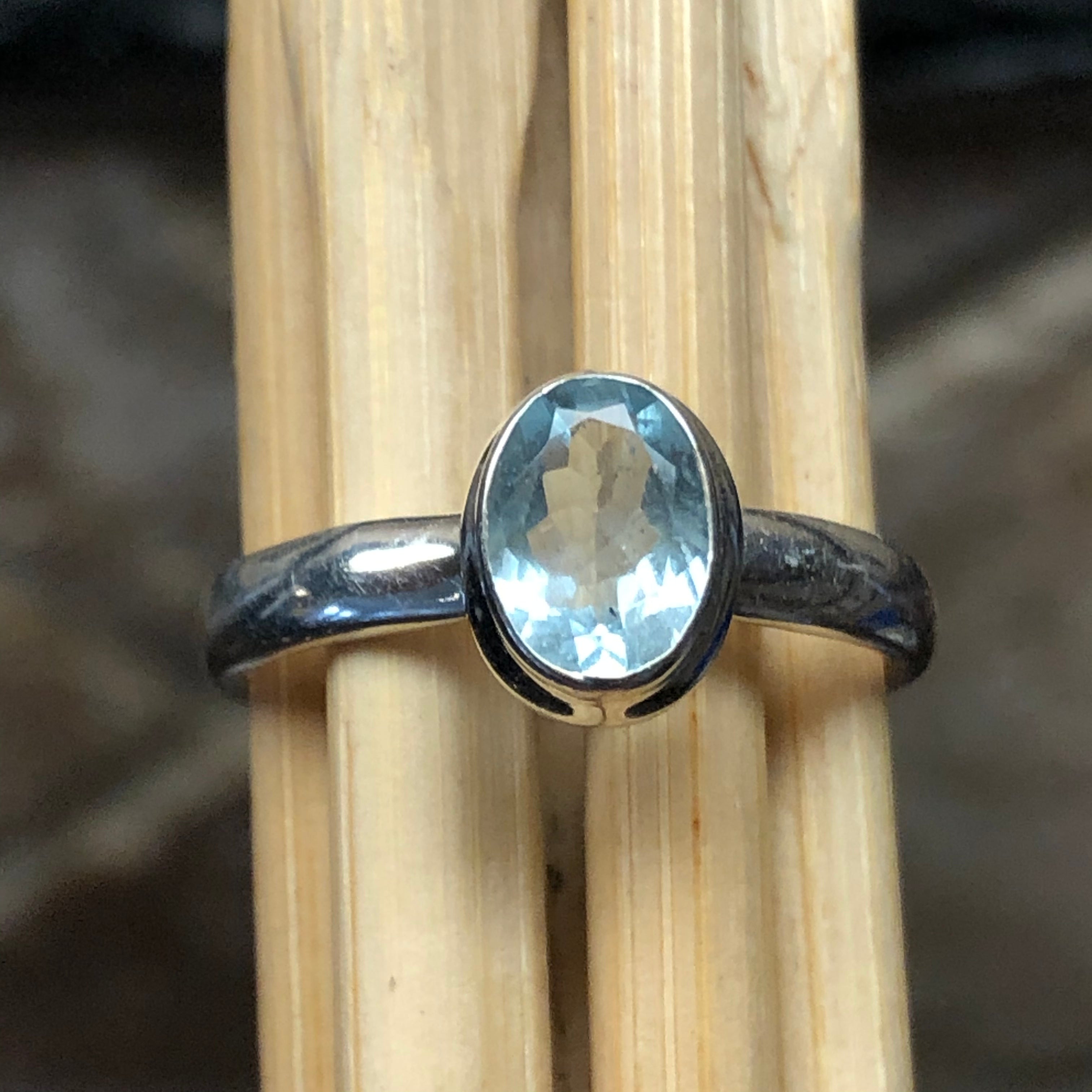 Natural Aquamarine 925 Solid Sterling Silver Engagement Ring Size 8 - Natural Rocks by Kala