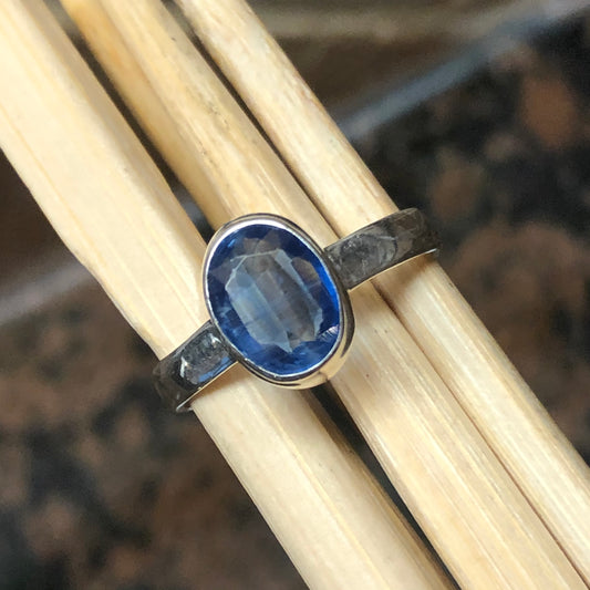 Natural Royal Blue Kyanite 925 Solid Sterling Silver Engagement Ring Size 6.5, 7, 7.25, 9 - Natural Rocks by Kala
