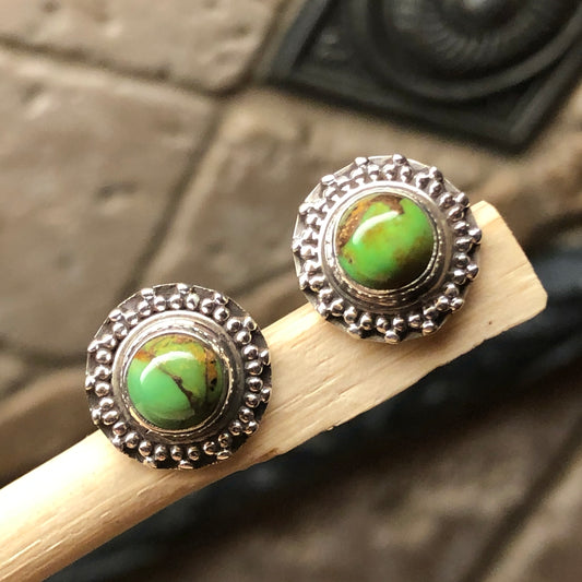 Natural Green Copper Turquoise 925 Solid Sterling Silver Earrings 10mm - Natural Rocks by Kala