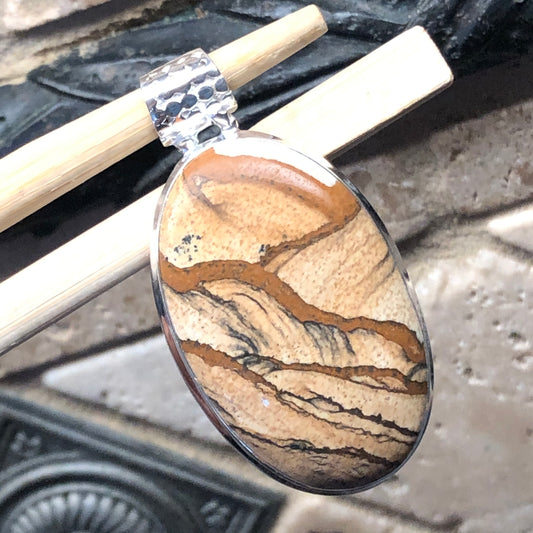 Natural Picture Jasper 925 Solid Sterling Silver American Landscape Pendant 45mm - Natural Rocks by Kala