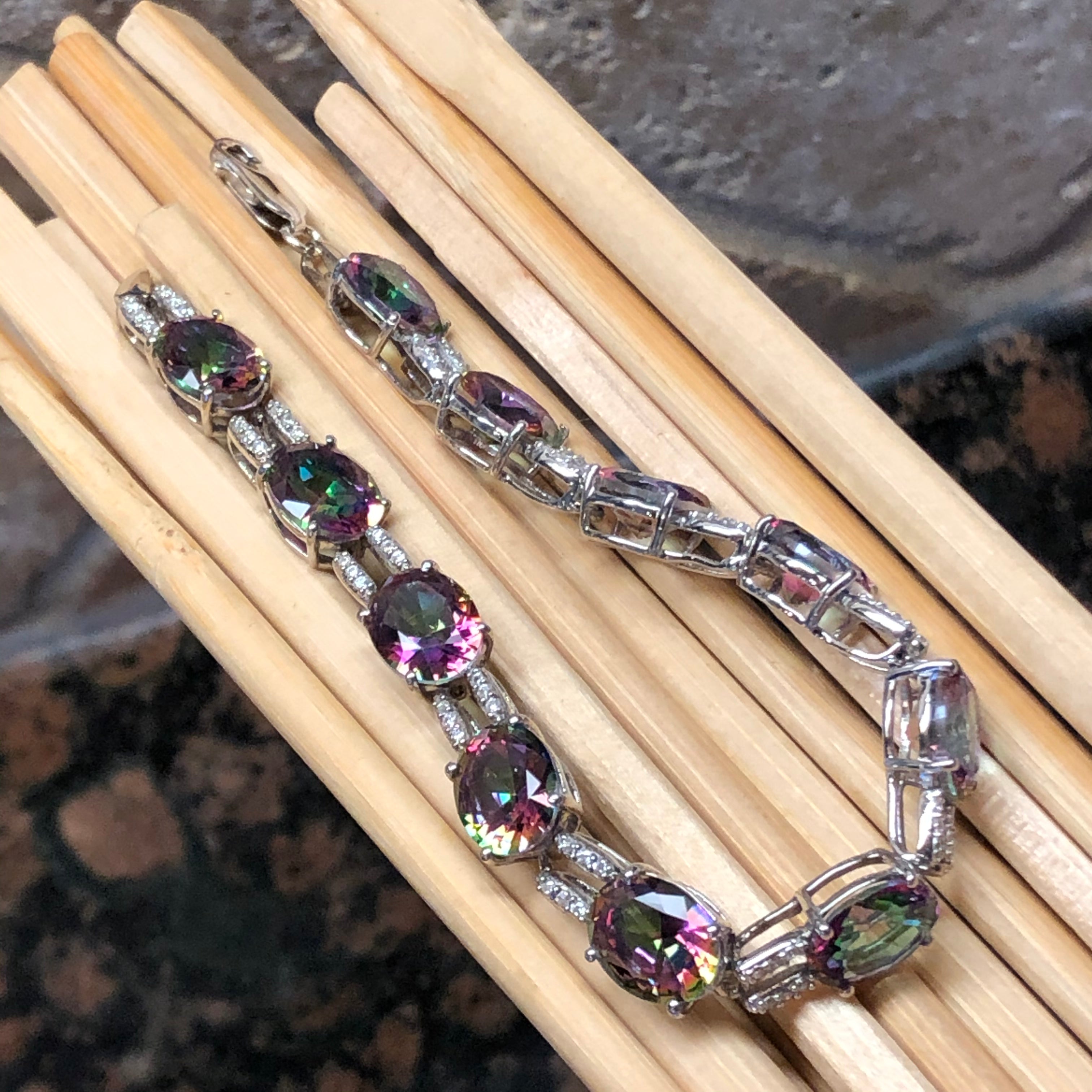 Gorgeous 20ct Mystic Topaz 925 Solid Sterling Silver Bracelet 7" - Natural Rocks by Kala