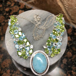 Natural Larimar, Peridot, Blue Topaz, White Quartz, 925 Solid Sterling Silver Necklace 17" - Natural Rocks by Kala
