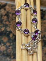 Genuine 8ct Purple Amethyst 925 Solid Sterling Silver Bracelets 7" - Natural Rocks by Kala
