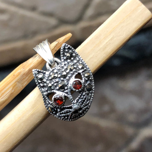 Natural Garnet 925 Solid Sterling Silver Cat's Face Pendant 15mm - Natural Rocks by Kala