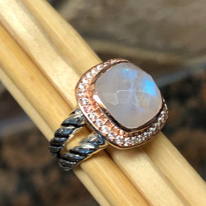 Genuine Rainbow Moonstone 14k Rose Gold, 925 Sterling Silver Wedding Ring Size 6, 7, 8 - Natural Rocks by Kala