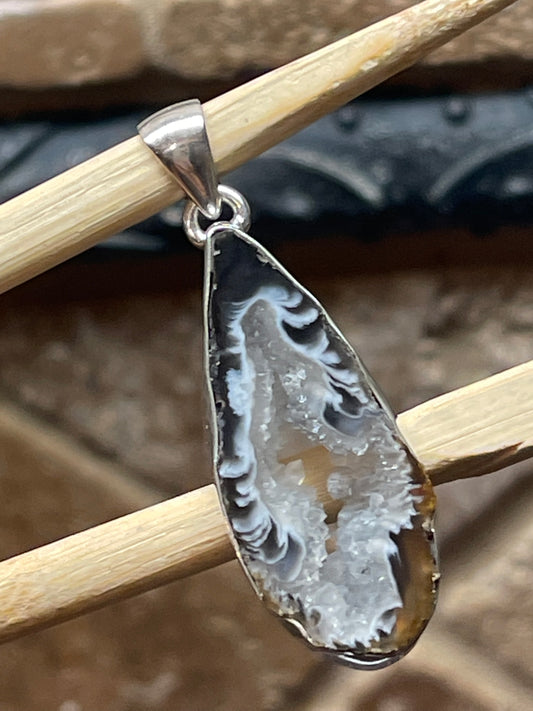 Natural Geode Slice Druzy 925 Solid Sterling Silver Pendant 45mm - Natural Rocks by Kala