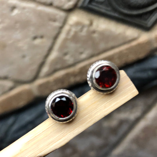 Natural 2ct Pyrope Garnet 925 Solid Sterling Silver Earrings 8mm - Natural Rocks by Kala