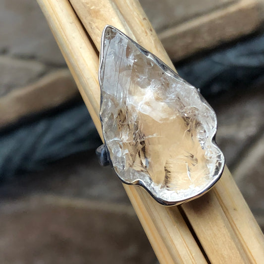 Natural Lemurian Crystal Quartz 925 Solid Sterling Silver Ring Size 7.75 - Natural Rocks by Kala