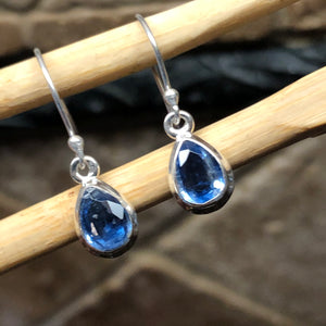 Natural Blue Kyanite 925 Solid Sterling Silver Earrings 25mm - Natural Rocks by Kala