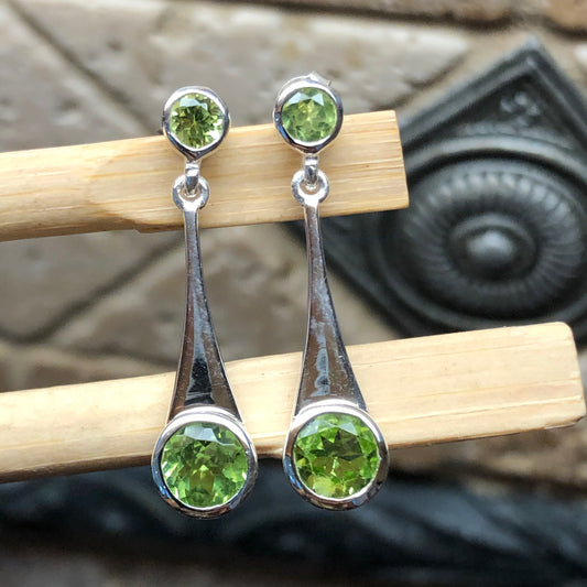 Genuine 2ct Green Peridot 925 Solid Sterling Silver Earrings 30mm - Natural Rocks by Kala