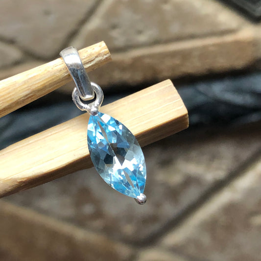 Genuine 1.5ct Blue Topaz 925 Solid Sterling Silver Pendant 22mm - Natural Rocks by Kala