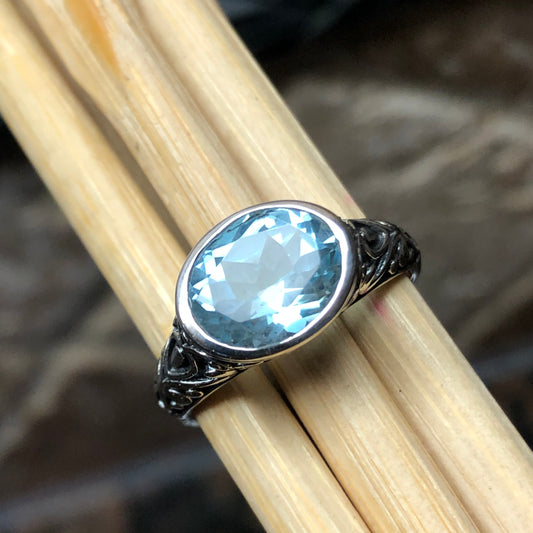 Natural 2ct Blue Topaz 925 Solid Sterling Silver Ring Size 6, 7, 9 - Natural Rocks by Kala