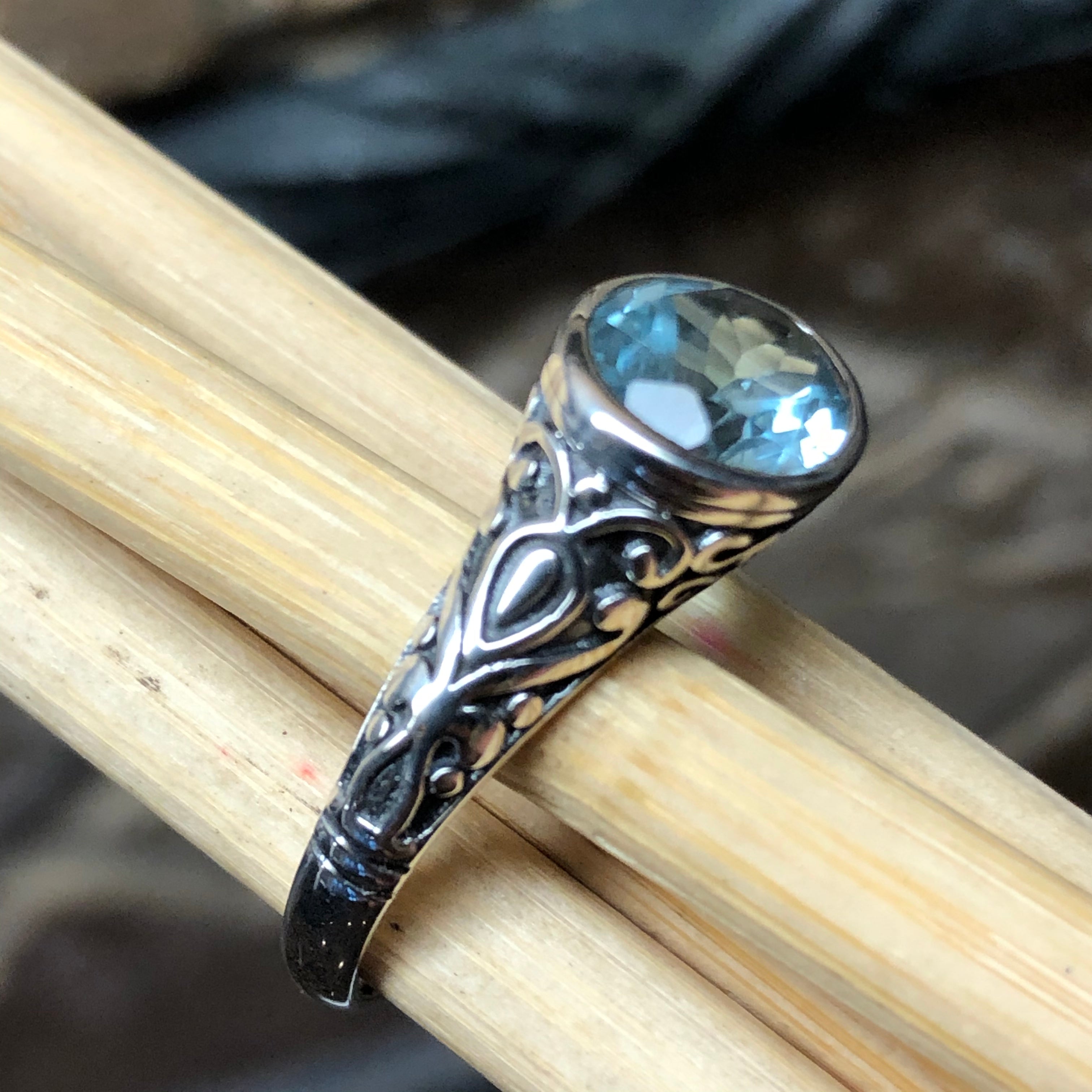 Natural 2ct Blue Topaz 925 Solid Sterling Silver Ring Size 6, 7, 9 - Natural Rocks by Kala
