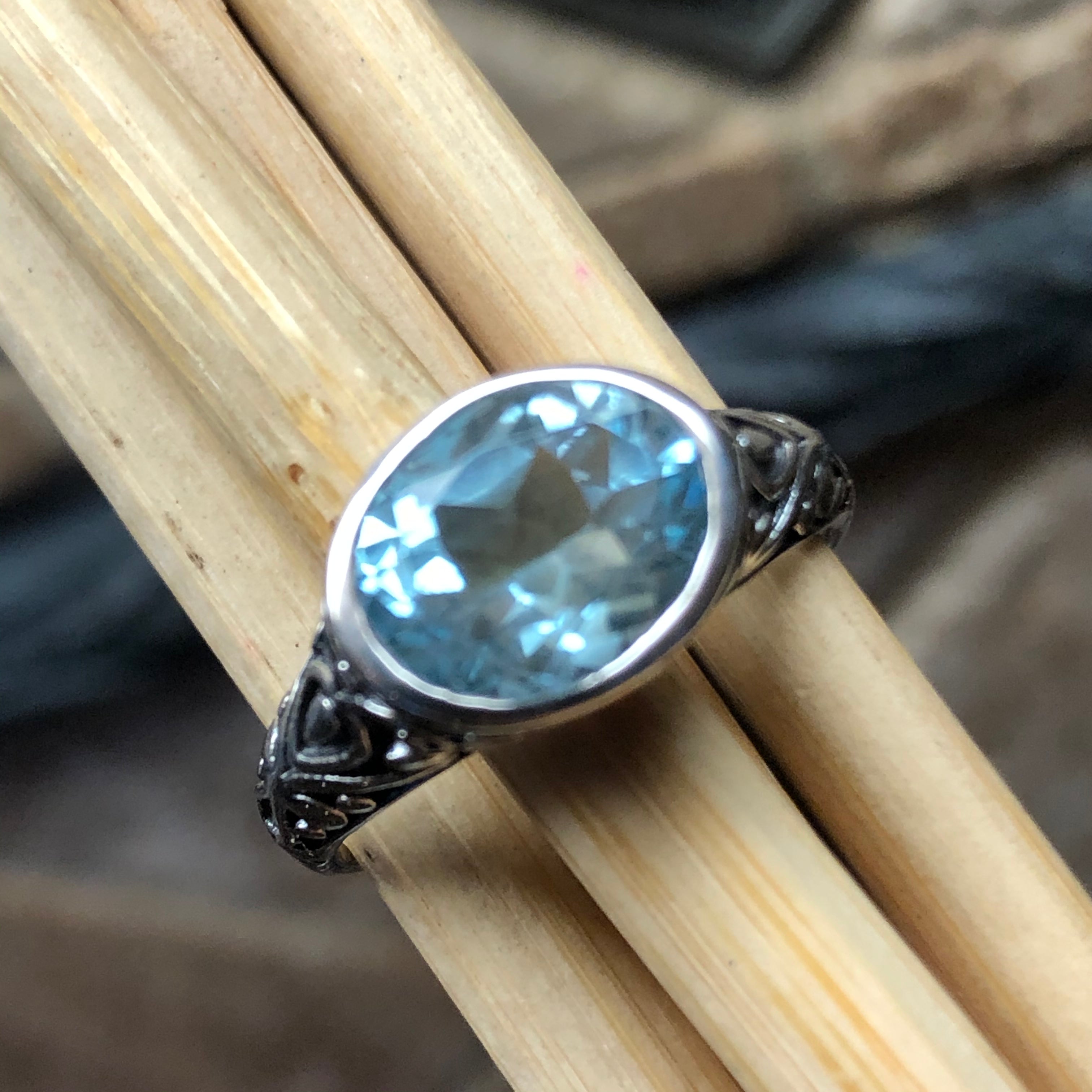Natural 2ct Blue Topaz 925 Solid Sterling Silver Ring Size 6, 7, 9 - Natural Rocks by Kala