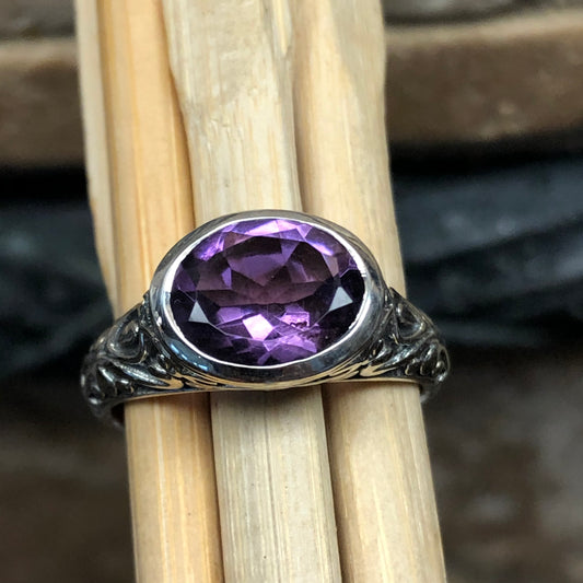 Natural 2ct Purple Amethyst 925 Solid Sterling Silver Ring Size 6, 7 - Natural Rocks by Kala