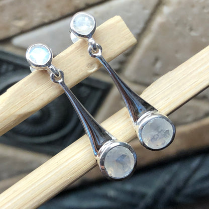 Natural Rainbow Moonstone 925 Solid Sterling Silver Earrings 30mm - Natural Rocks by Kala