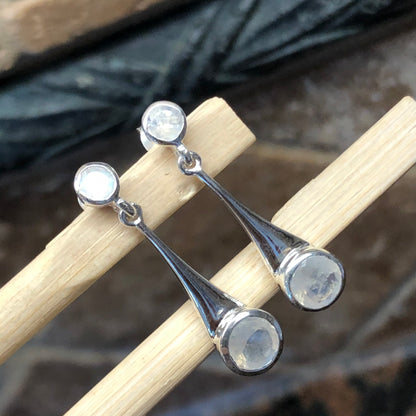 Natural Rainbow Moonstone 925 Solid Sterling Silver Earrings 30mm - Natural Rocks by Kala
