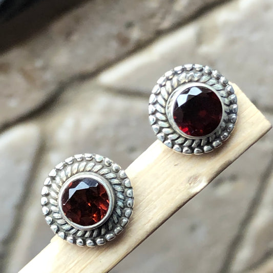 Natural 2ct Pyrope Garnet 925 Solid Sterling Silver Earrings 10mm - Natural Rocks by Kala