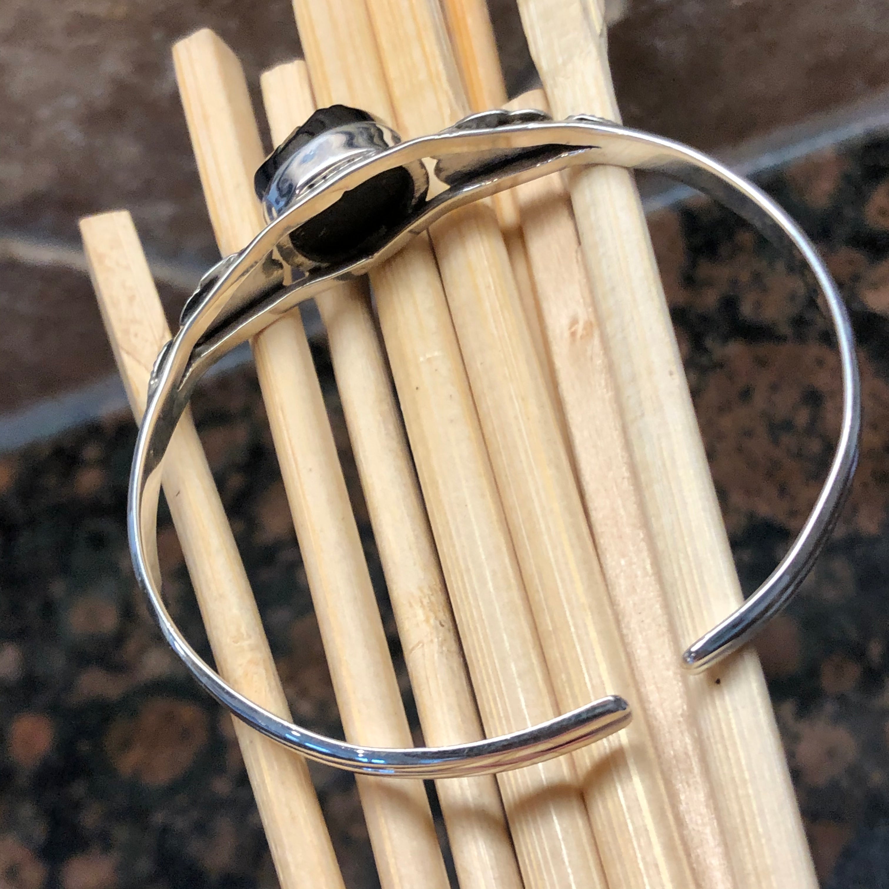 Natural Shungite 925 Solid Sterling Silver Cuff Bracelets