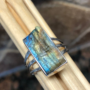 Natural Blue Labradorite 925 Solid Sterling Silver Ring Size 9.5 - Natural Rocks by Kala