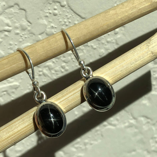 Genuine Black Star Diopside 925 Solid Sterling Silver Earrings 25mm - Natural Rocks by Kala