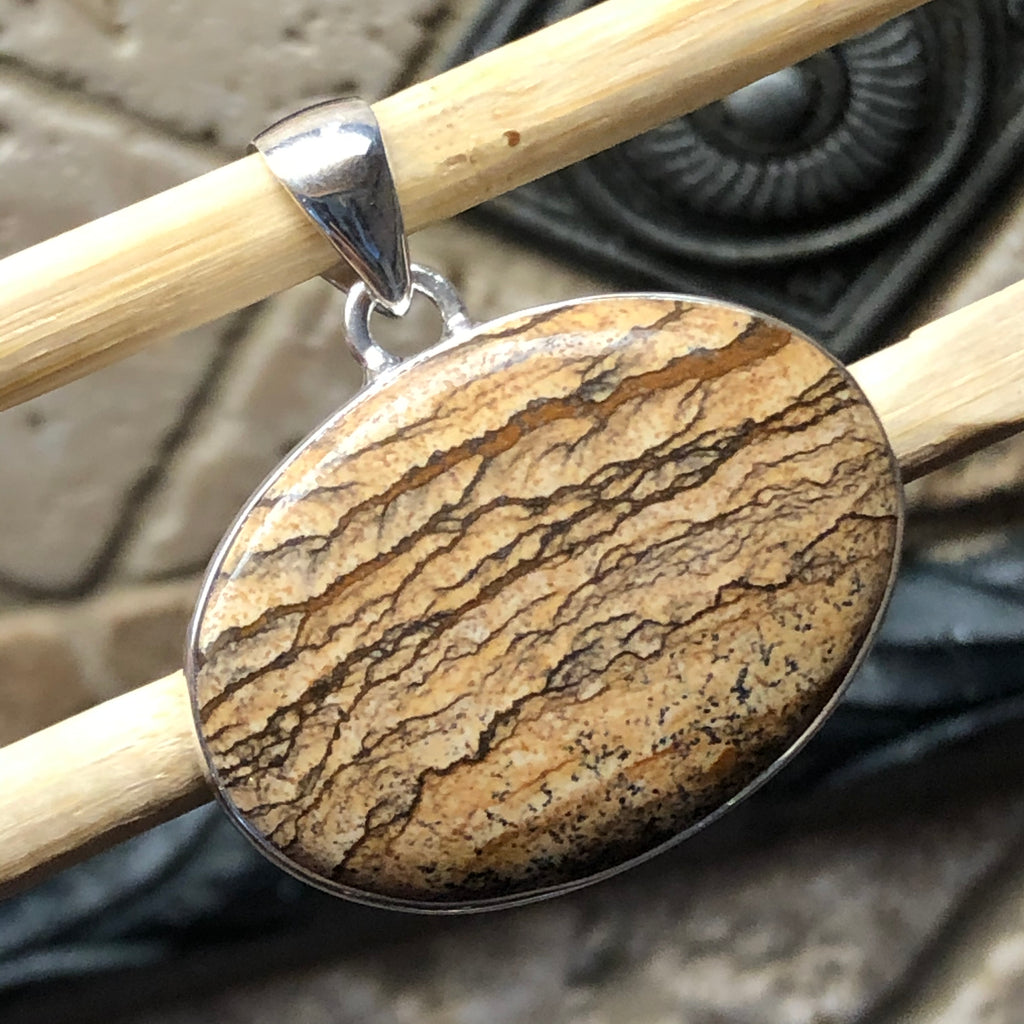 Natural  Picture Jasper 925 Solid Sterling Silver Pendant 35mm - Natural Rocks by Kala