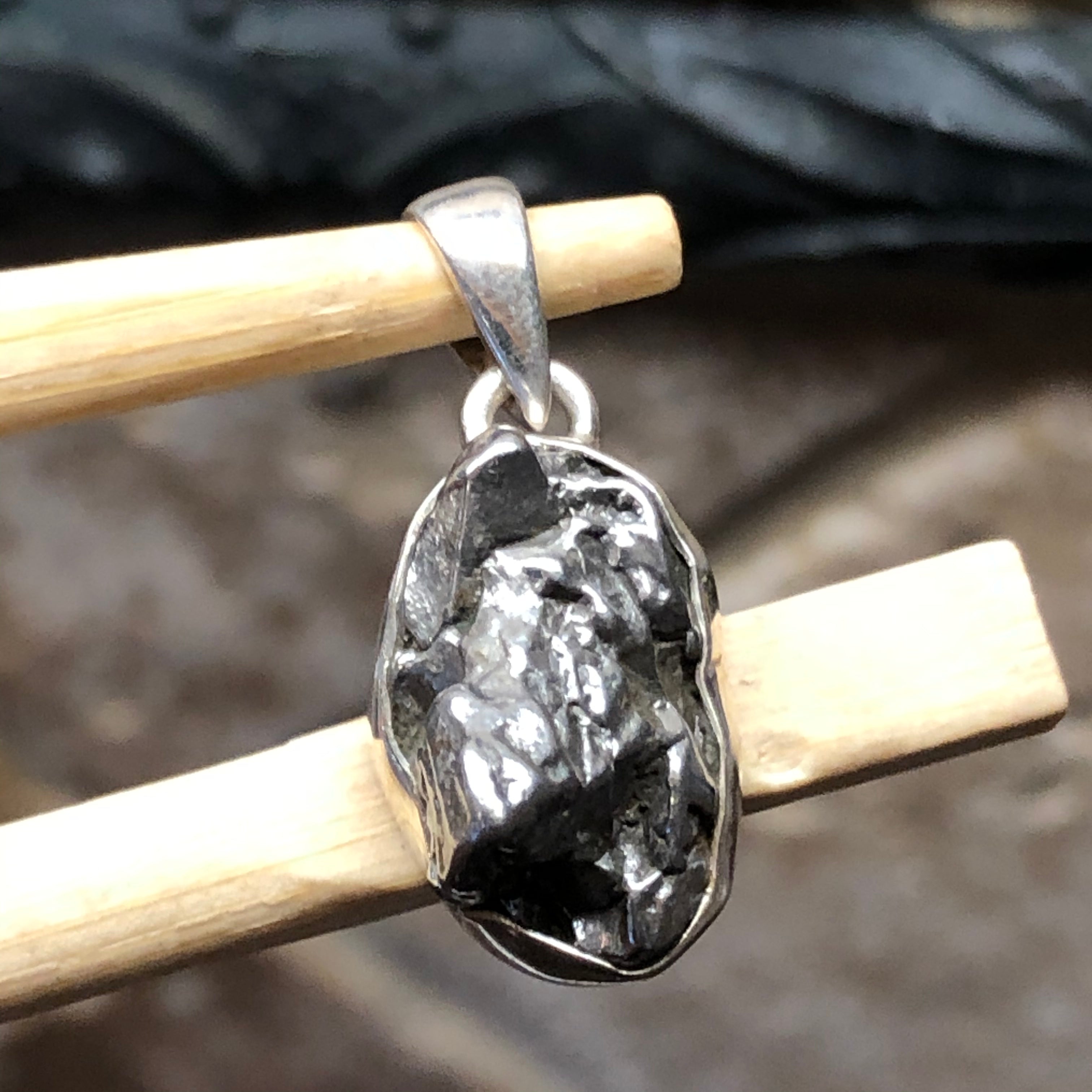 Natural Meteorite Campo Del Cielo 925 Solid Sterling Silver Unisex Pendant 27mm - Natural Rocks by Kala
