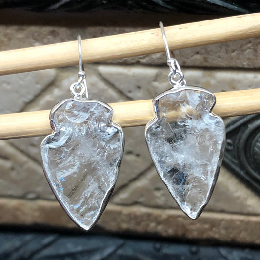 Natural Lemurian Crystal Quartz 925 Solid Sterling Silver Earrings 45mm - Natural Rocks by Kala