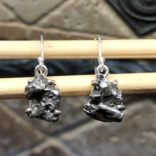 Natural Meteorite Campo Del Cielo 925 Solid Sterling Silver Earrings 25mm - Natural Rocks by Kala