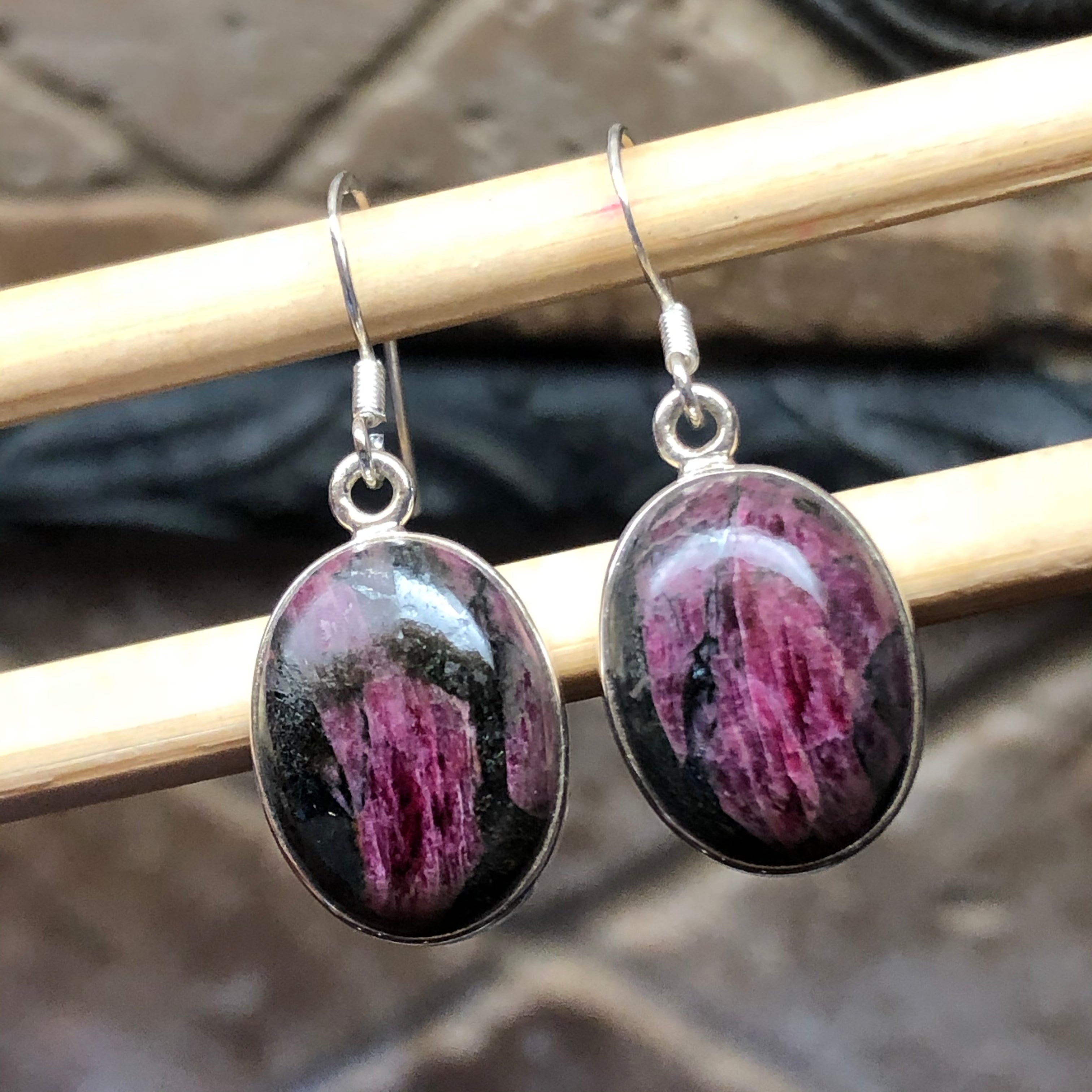 Natural Eudialyte 925 Sterling Silver Earrings 35mm - Natural Rocks by Kala