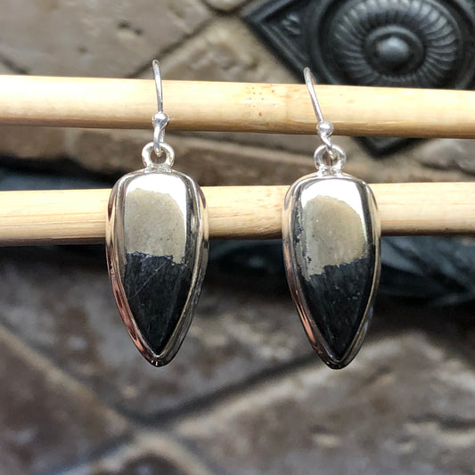 Natural Pyrite in Magnetite 925 Solid Sterling Silver Earrings 30mm - Natural Rocks by Kala