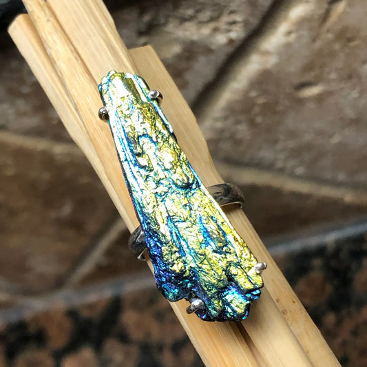 Natural Rainbow Aura Kyanite 925 Solid Sterling Silver Ring Size 8.75 - Natural Rocks by Kala