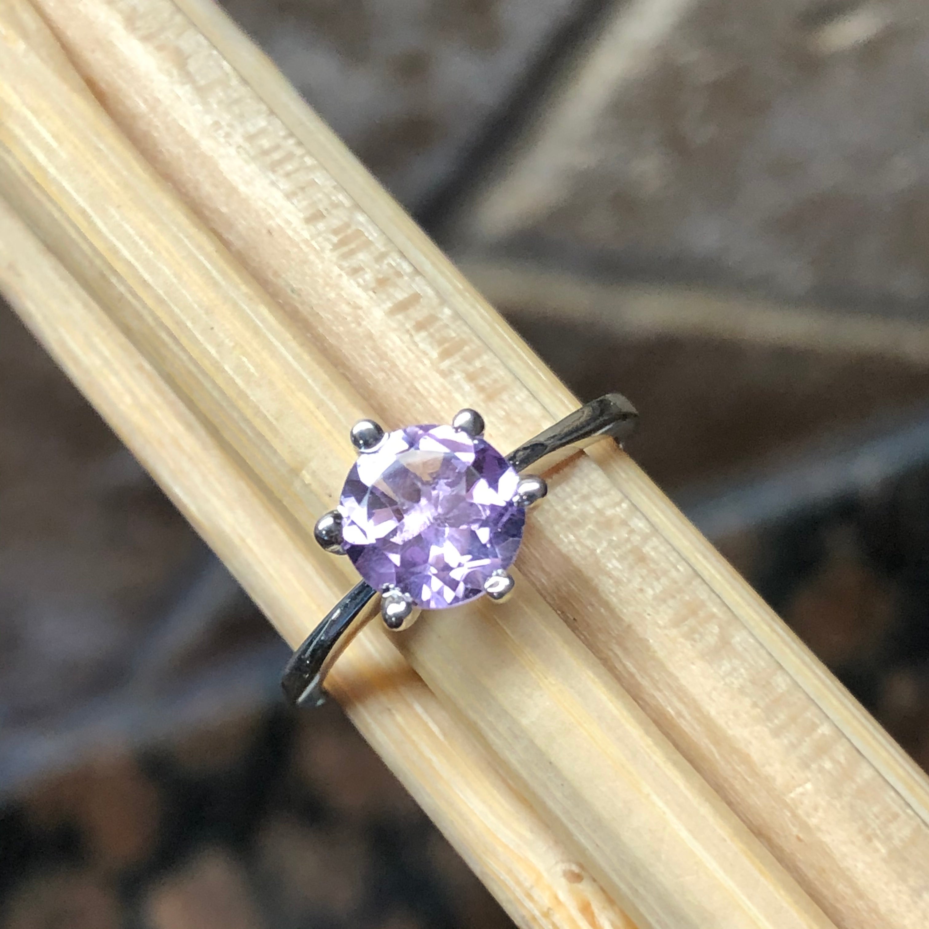 Natural 1ct Amethyst 925 Solid Sterling Silver Engagement Ring Size 6, 7, 8, 9 - Natural Rocks by Kala
