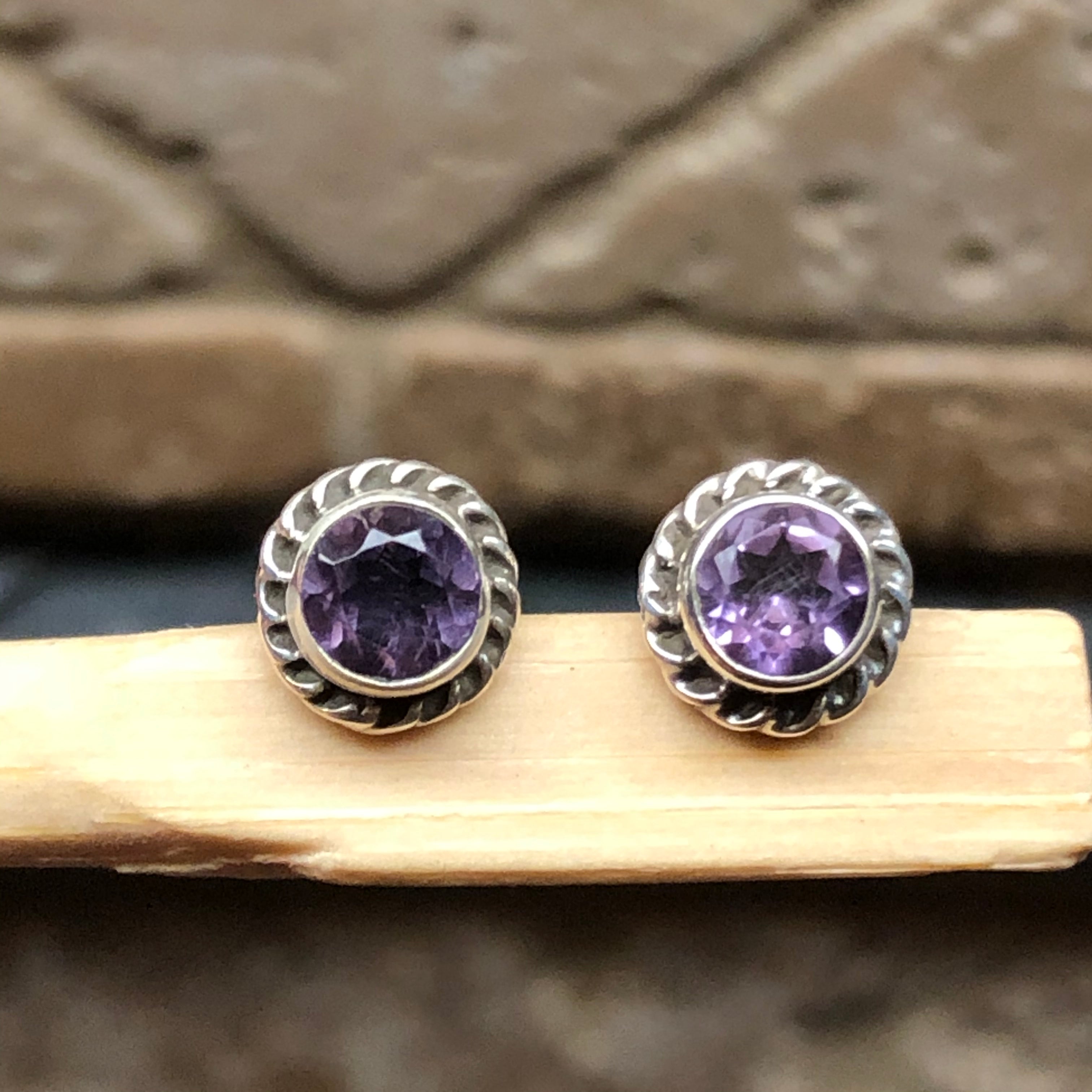 Natural 2ct Purple Amethyst 925 Sterling Silver Earrings 9mm - Natural Rocks by Kala