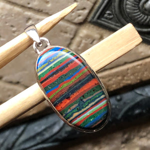 Rainbow Calsilica 925 Solid Sterling Silver Pendant 40mm - Natural Rocks by Kala