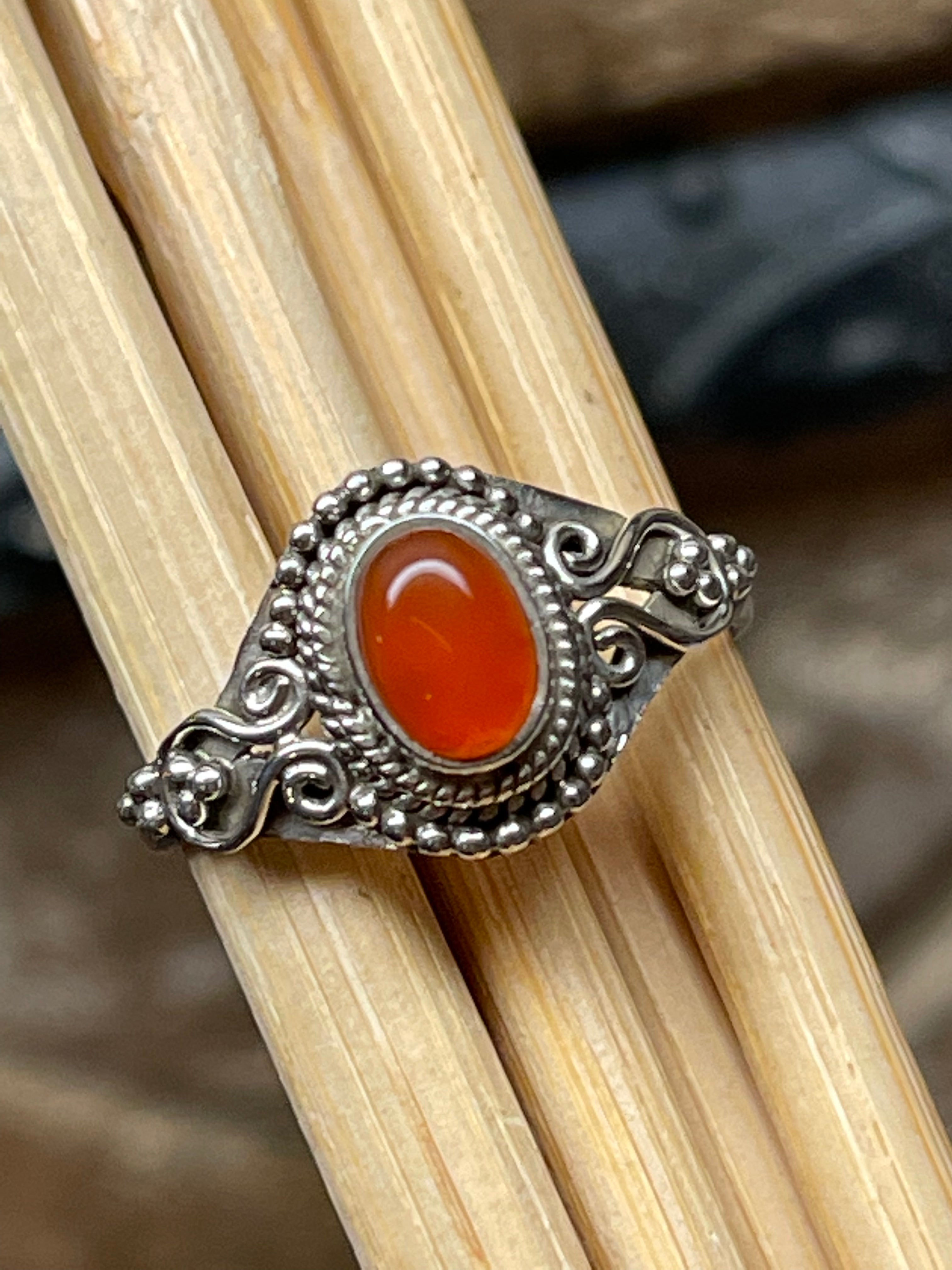 Genuine Carnelian 925 Solid Sterling Silver Engagement Ring Size 6.5, 7, 7.5, 8, 8.25, 9, 9.5 - Natural Rocks by Kala