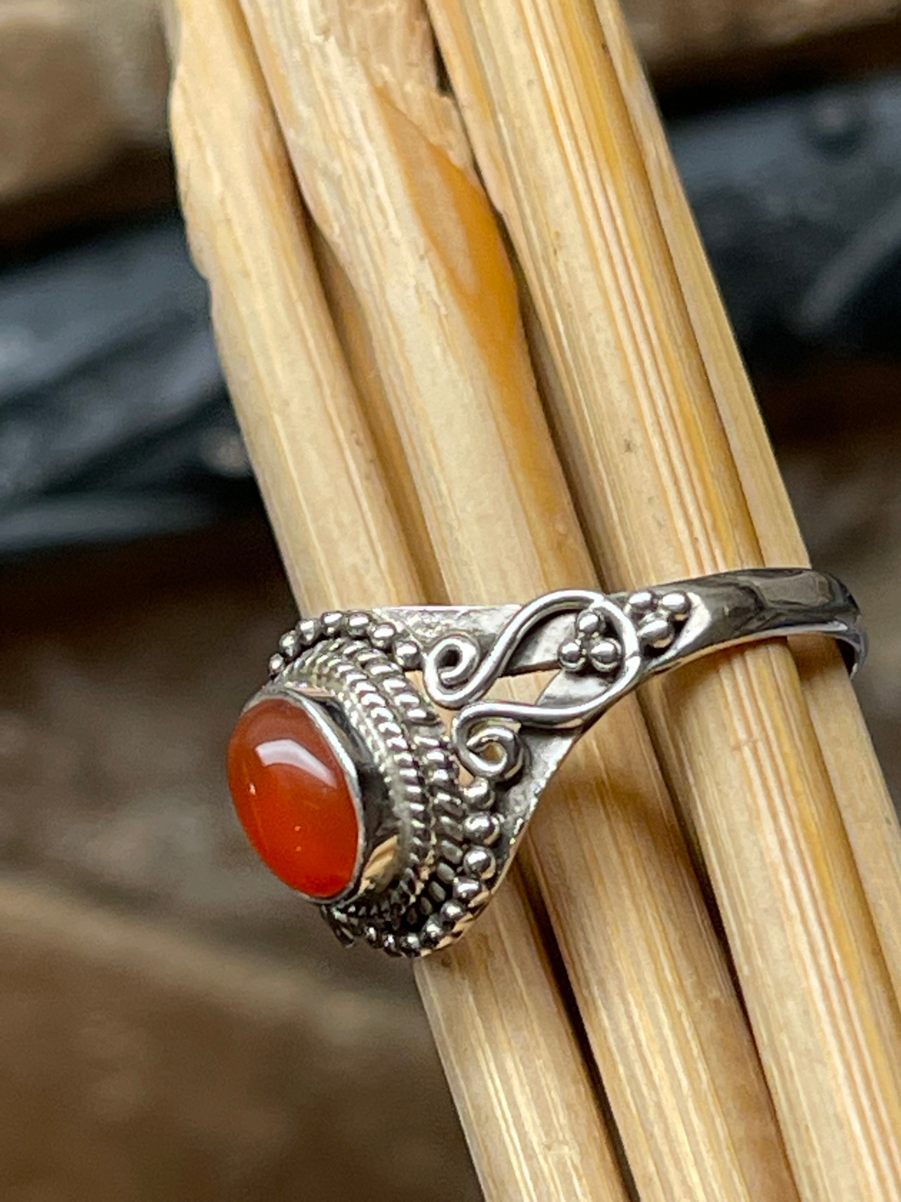 Genuine Carnelian 925 Solid Sterling Silver Engagement Ring Size 6.5, 7, 7.5, 8, 8.25, 9, 9.5 - Natural Rocks by Kala