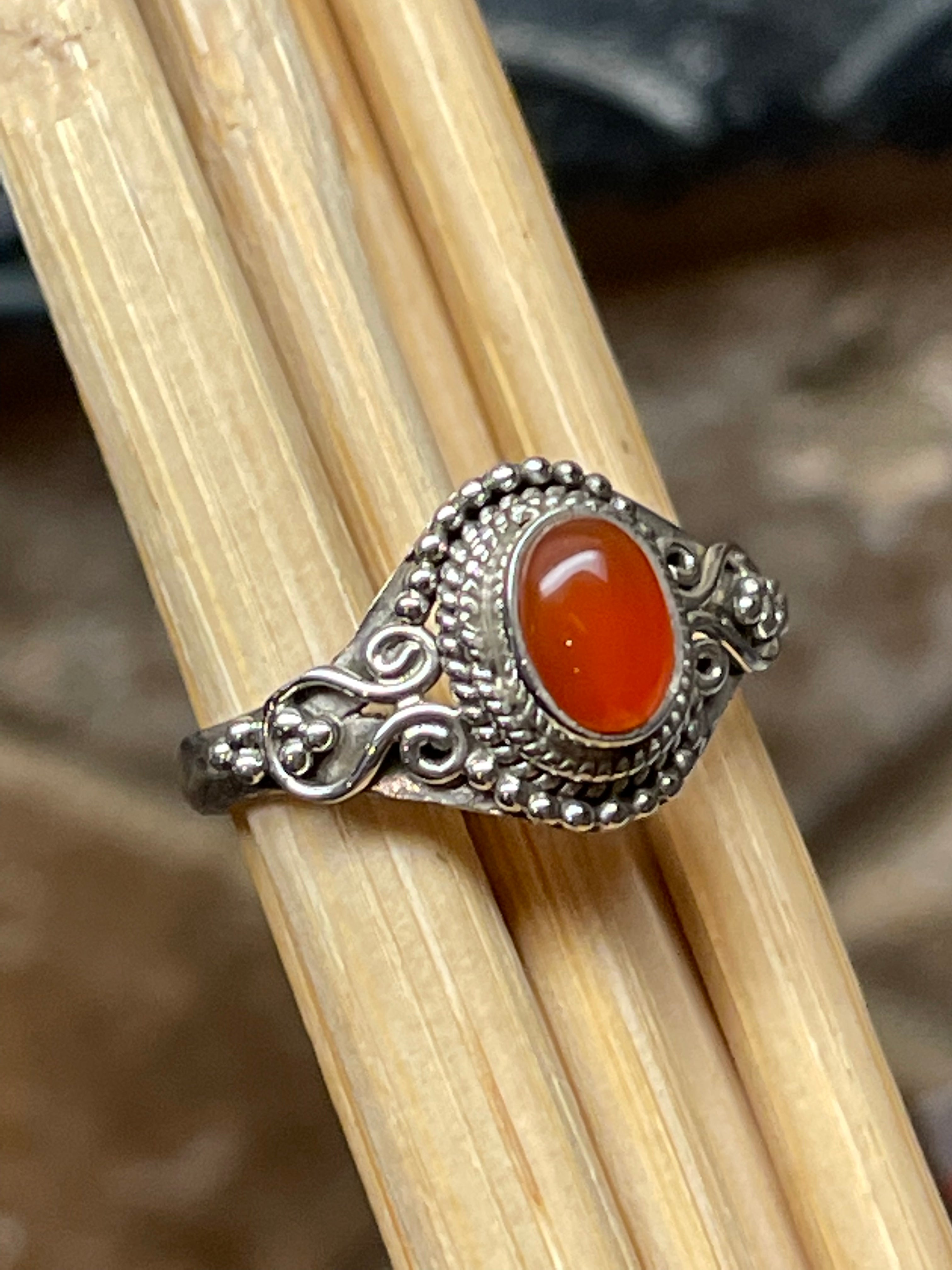 Genuine Carnelian 925 Solid Sterling Silver Engagement Ring Size 6.5, 7, 7.5, 8, 8.25, 9, 9.5 - Natural Rocks by Kala