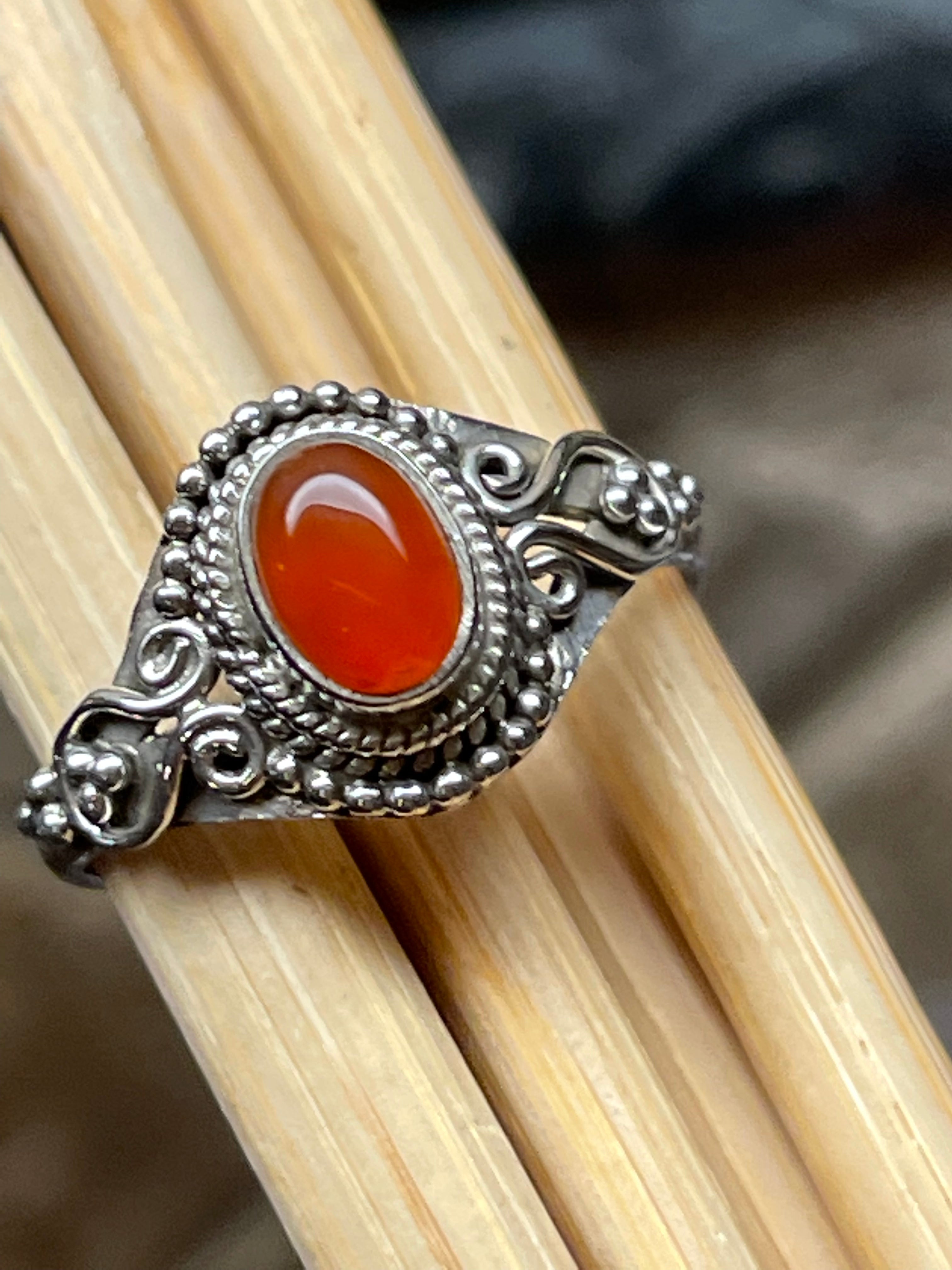 Genuine Carnelian 925 Solid Sterling Silver Engagement Ring Size 6.5, 7, 7.5, 8, 8.25, 9, 9.5 - Natural Rocks by Kala