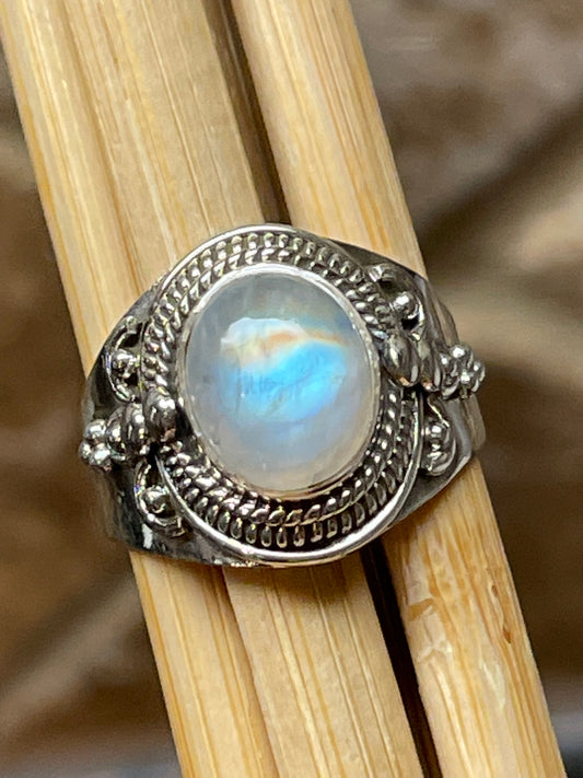 Natural Rainbow Moonstone 925 Solid Sterling Silver Ring Size 7, 8, 8.5, 9.5, 10, 10.75 - Natural Rocks by Kala