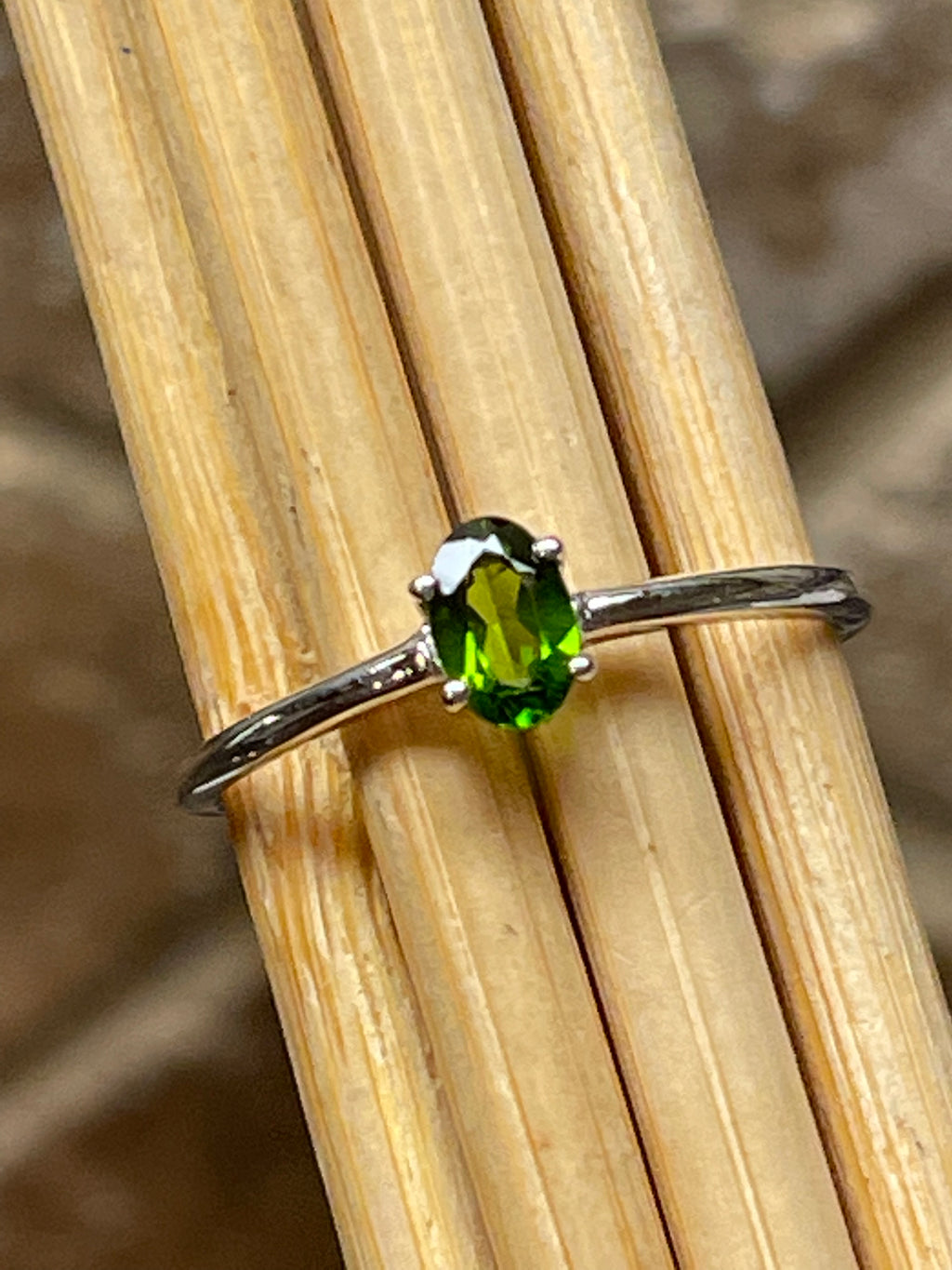 Natural Green Chrome Diopside 925 Solid Sterling Silver Engagement Ring Size 6, 7, 8, 9 - Natural Rocks by Kala