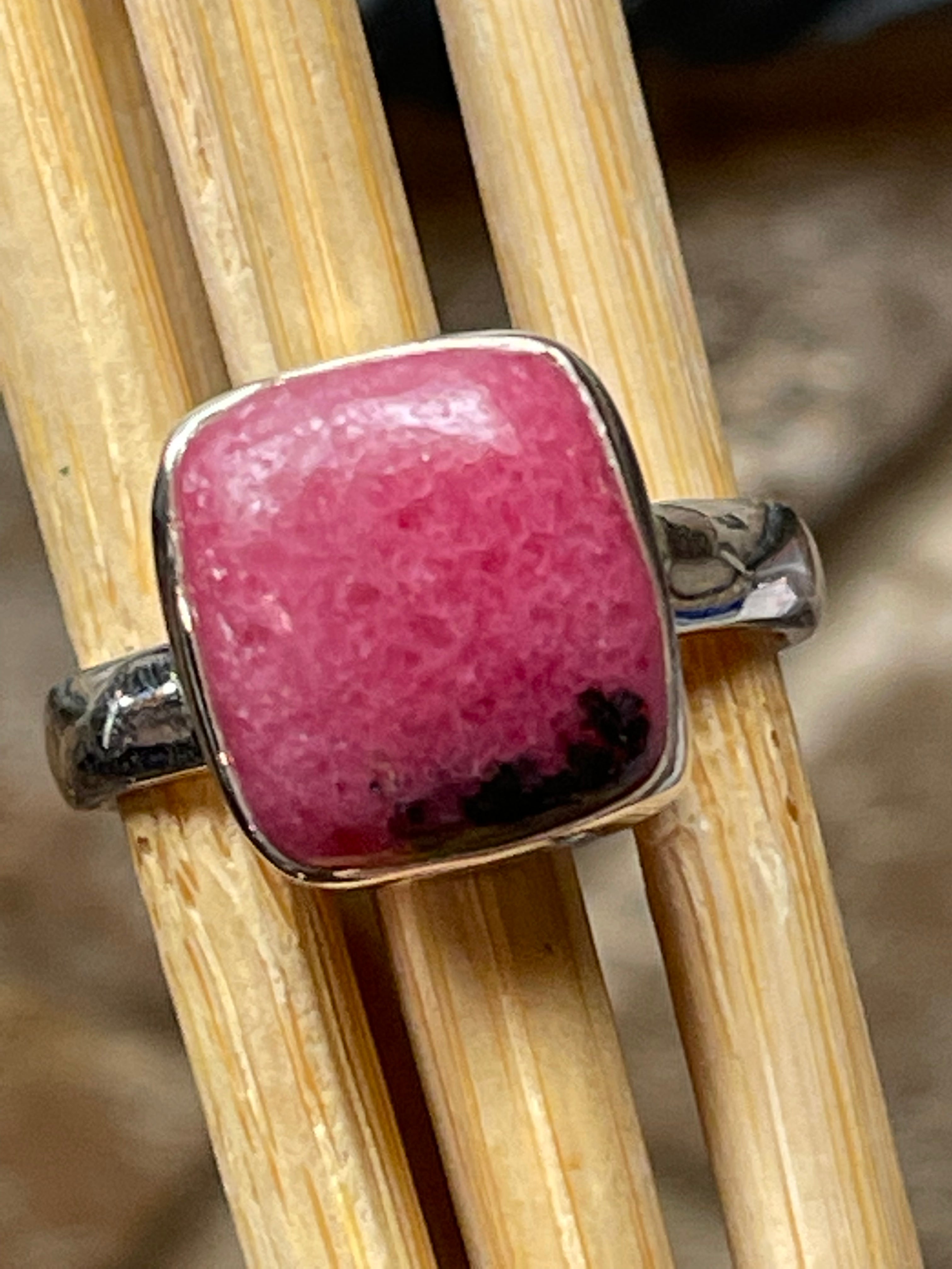 Natural Pink Rhodonite 925 Solid Sterling Silver Ring Size 10.75 - Natural Rocks by Kala