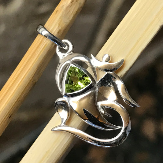 Natural 1ct Peridot 925 Solid Sterling Silver Om Style Pendant 25mm - Natural Rocks by Kala