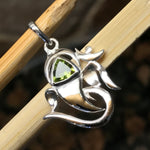 Natural 1ct Peridot 925 Solid Sterling Silver Om Style Pendant 25mm - Natural Rocks by Kala