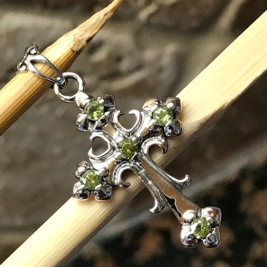 Natural 2ct Green Peridot 925 Solid Sterling Silver Cross Pendant 38mm - Natural Rocks by Kala