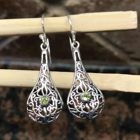 Natural Peridot 925 Solid Sterling Silver Filigree Earrings 30mm - Natural Rocks by Kala