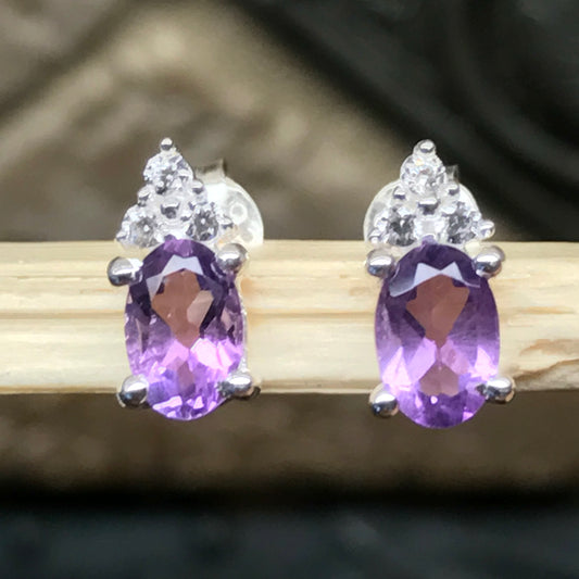 Genuine 2ct Amethyst 925 Solid Sterling Silver Earrings 9mm - Natural Rocks by Kala